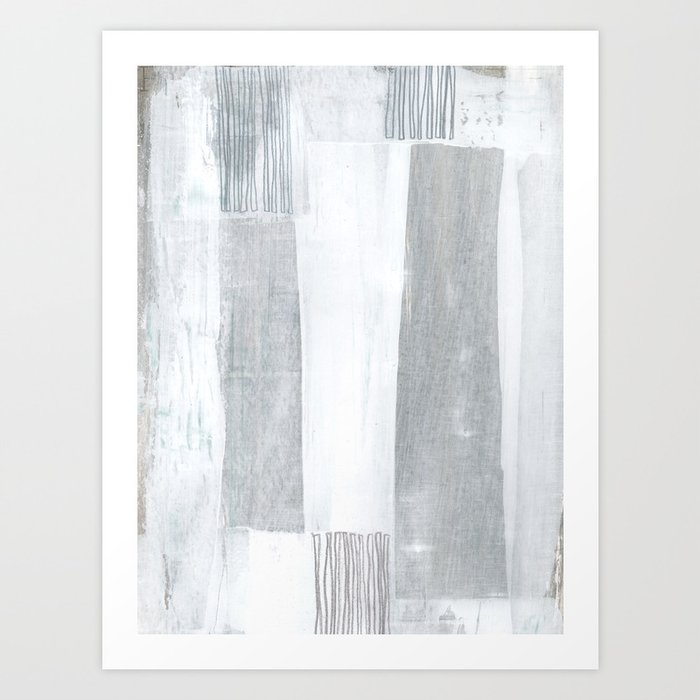 Neutral Stripes Light - Grey and White Abstract Painting Art Print