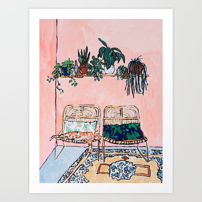 Two Chairs and a Napping Ginger Cat Art Print