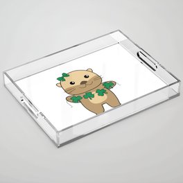 Otter With Shamrocks Cute Animals For Luck Acrylic Tray