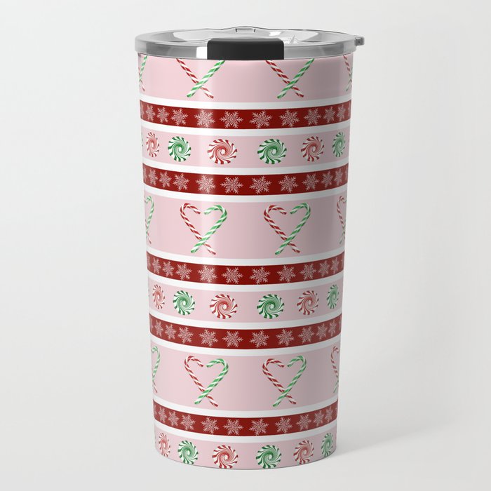 Winter Peppermint stripes on pink and red Travel Mug