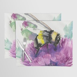 Bumblebee and Thistle Flower, honey bee floral Placemat