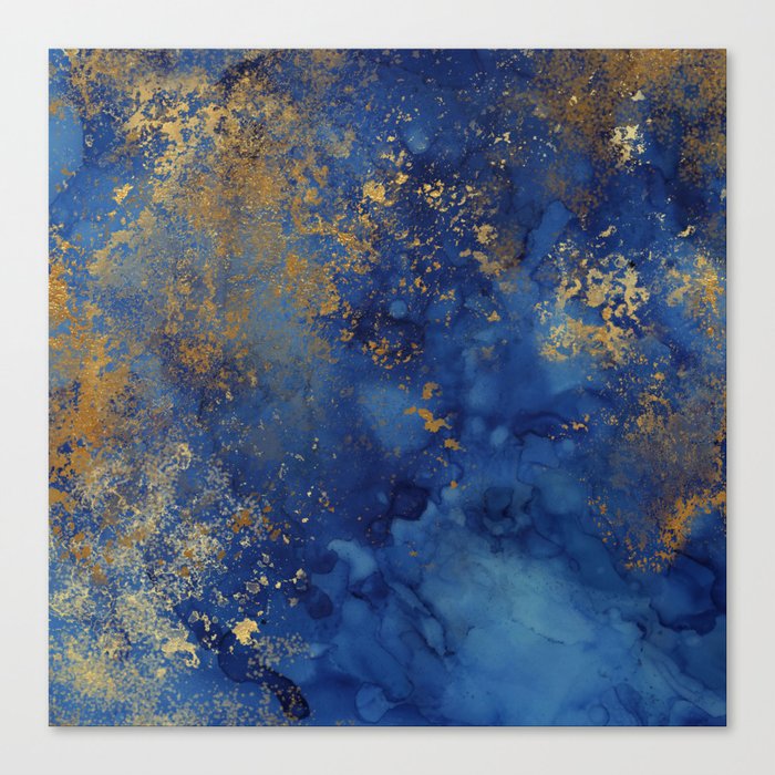 Night Blue And Gold Marbled Texture Canvas Print