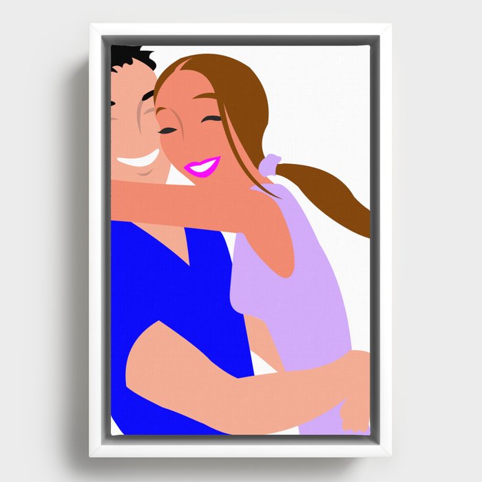  Couple Hug Happy Embrace Hugging Smile Girl Framed Canvas
