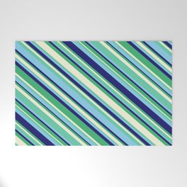 [ Thumbnail: Eyecatching Aquamarine, Sky Blue, Midnight Blue, Sea Green & Beige Colored Striped/Lined Pattern Welcome Mat ]