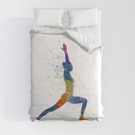 Woman practices yoga in watercolor Comforter