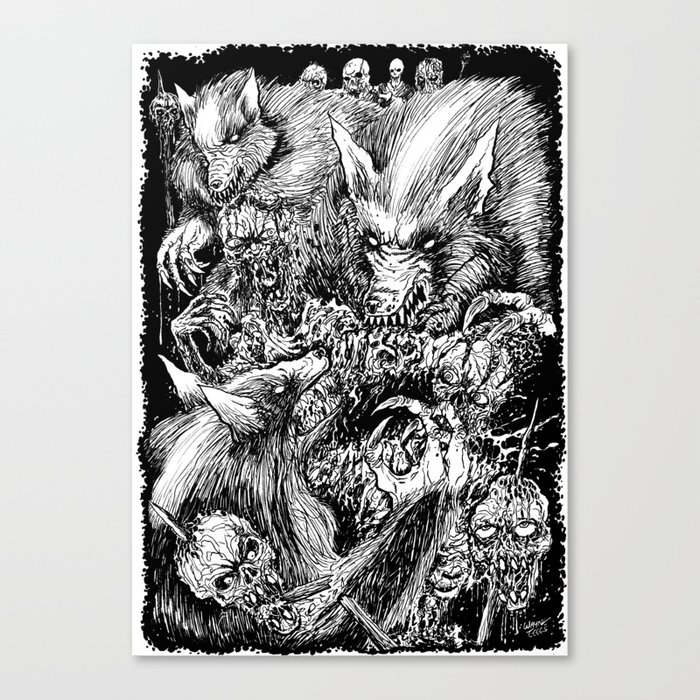 Werewolves Vs Zombies Undead Massacre Art Canvas Print By Waynetully