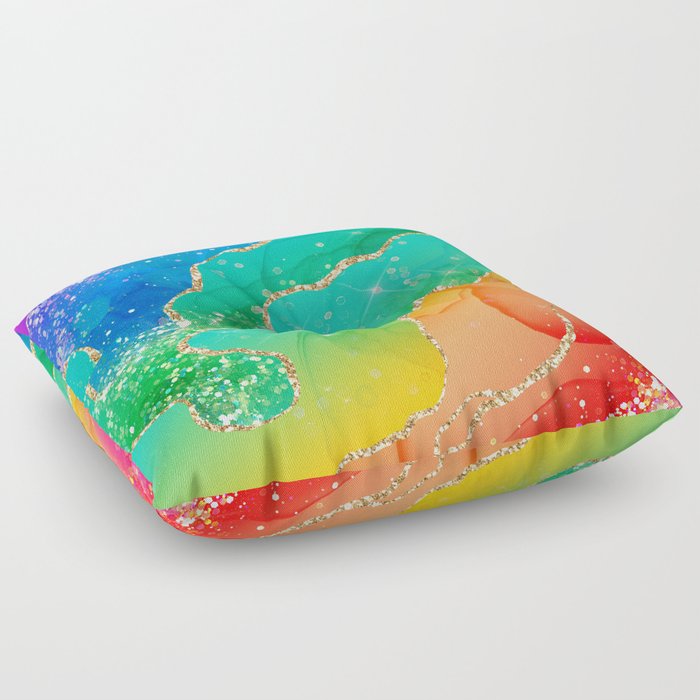 Vibrant Rainbow Glitter Agate Texture 08 Floor Pillow