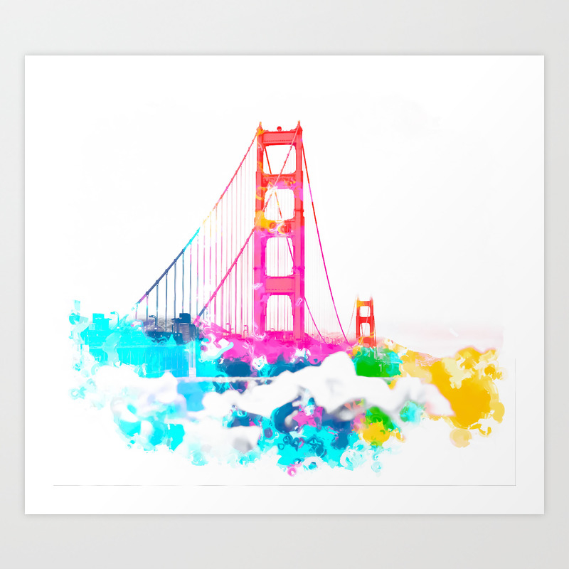 Golden Gate Bridge San Francisco Usa With Colorful Painting