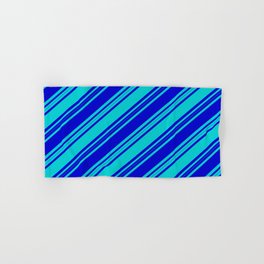 [ Thumbnail: Blue & Dark Turquoise Colored Stripes/Lines Pattern Hand & Bath Towel ]