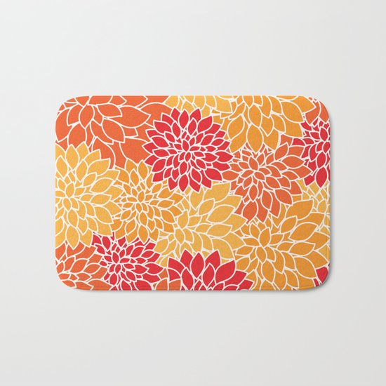 Shades of Orange Flower Pattern - Floral Art Bath Mat