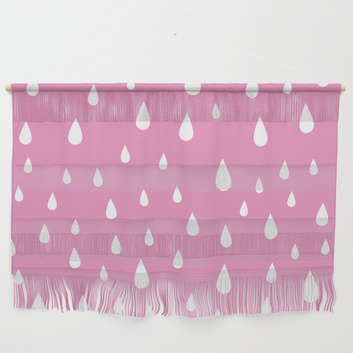 White Raindrops pattern on Hot Pink background Wall Hanging