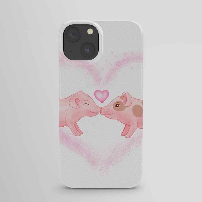 Cute and Sweet Little Piglets in Love, Watercolor Hand-painted Print, I Love You Gift With Animals iPhone Case