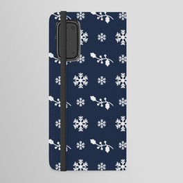 Christmas Pattern White Navy Blue Floral Snowflake Android Wallet Case
