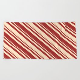 [ Thumbnail: Brown & Bisque Colored Lined Pattern Beach Towel ]
