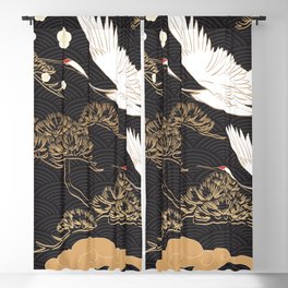 Japanese seamless pattern with crane birds and bonsai trees Blackout Curtain