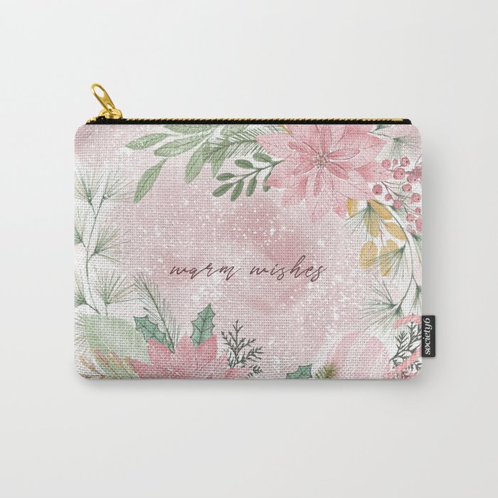 Warm Wishes Pink Watercolor Wreath  Carry-All Pouch