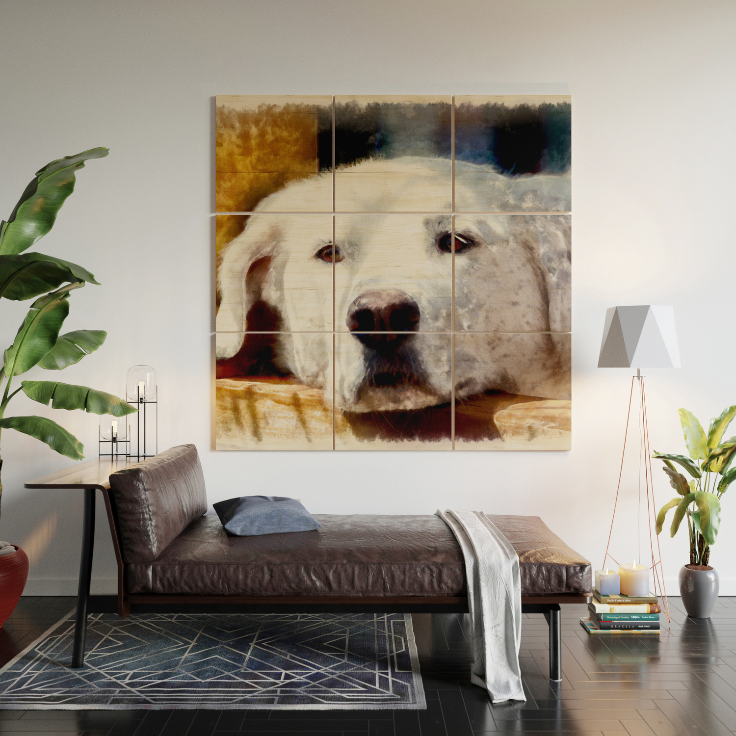 White Labrador Dog Lying Down Relaxing Watercolor Painting Style