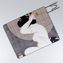 Arranging Hair After Bath by Hakuhō Hirano Picnic Blanket | Japanesepainting, Black, Nude, Japan, Asiangirl, Asianwoman, Japanesegirl, Retro, Nudity, Japaneseart 