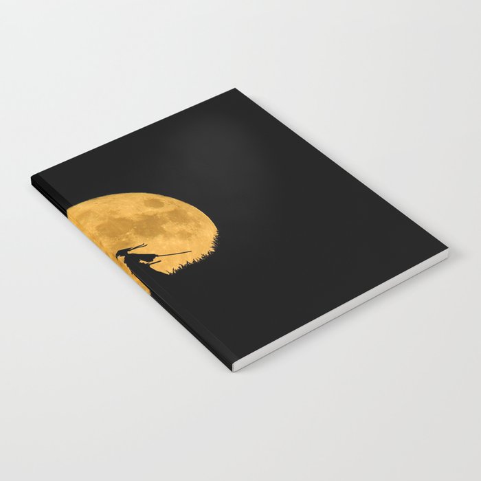 full Moon, black Samurai with katana  Notebook