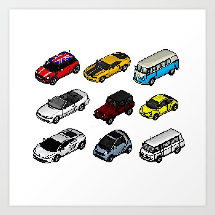 cars collection 01 isometric pixel arts Art Print