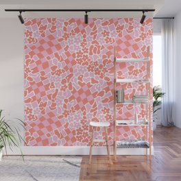 Abstract Retro Checkers in Pink and Orange Wall Mural
