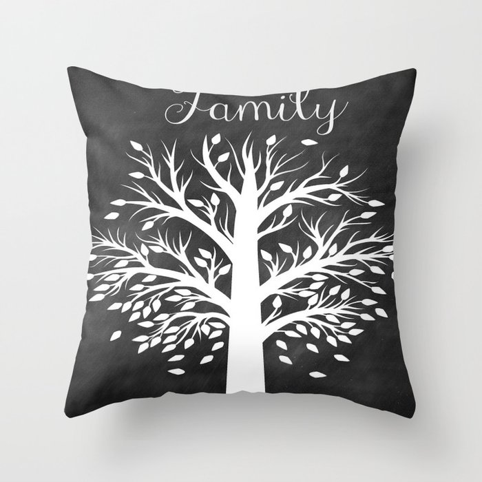 Family Tree Black and White Throw Pillow