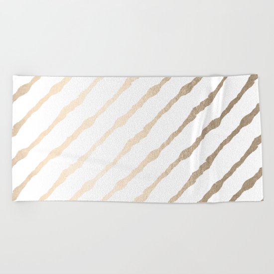Simply Diagonal Stripes in White Gold Sands on White Beach Towel