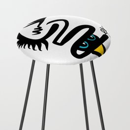 Abstract Snake Bird Minimal Style Line in Black and White and Color Counter Stool