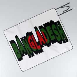 Bangladesh Font with Bangladeshi Flag Picnic Blanket