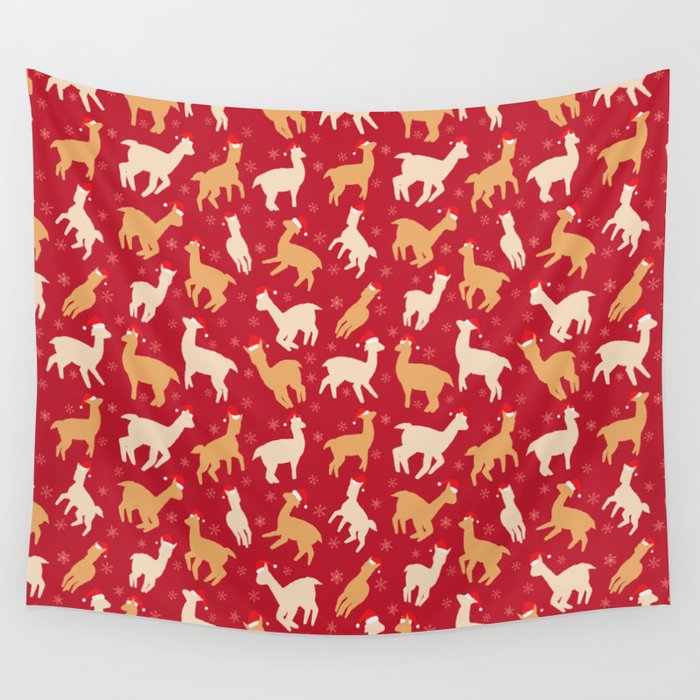 Christmas Llamas pattern. Vector illustration background  Wall Tapestry