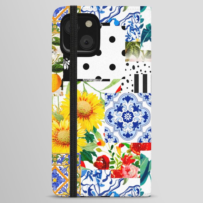 Italian,Sicilian art,patchwork,summer Flowers iPhone Wallet Case