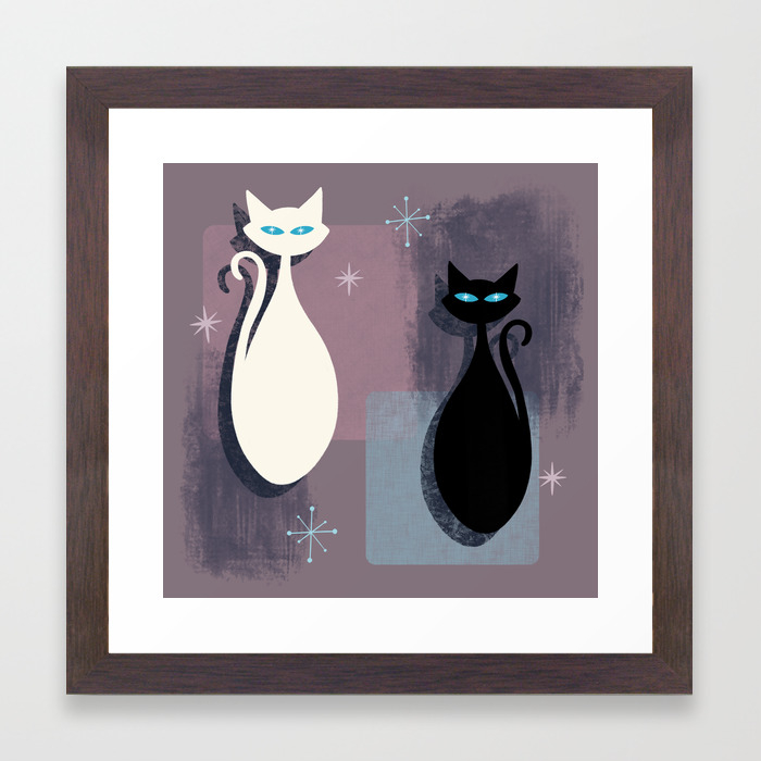 Jazzy Midcentury Modern Black And White Abstract Cats Framed Art