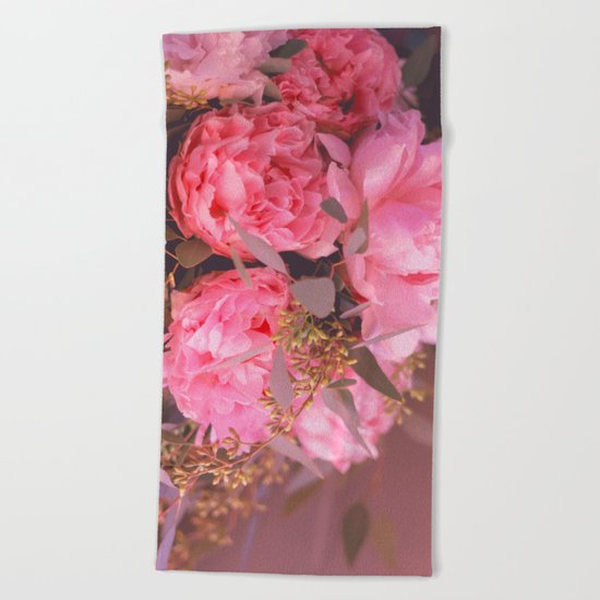 Red Flowers Beach Towel