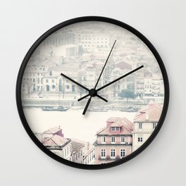 Pastel City Skyline - Urban Pink Roof Tops Travel photography by Ingrid Beddoes Wall Clock
