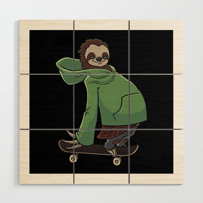 Sloth Skateboarding Wood Wall Art