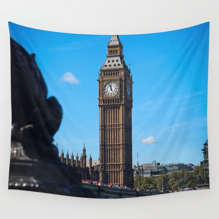 Great Britain Photography - Big Ben Under The Blue Beautiful Sky Wall Tapestry