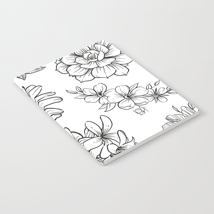 Flower Pattern Black and White Floral Notebook