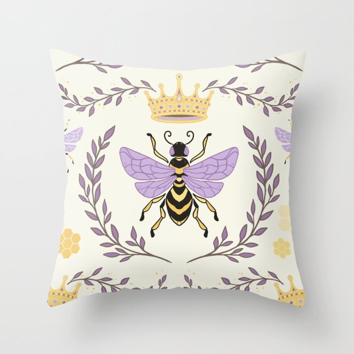 Queen Bee - Lavander Purple and Yellow Throw Pillow