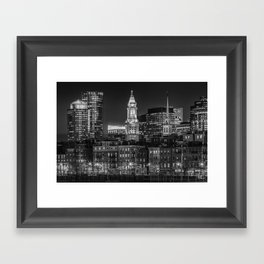 BOSTON Evening Skyline of North End & Financial District | Monochrome Framed Art Print