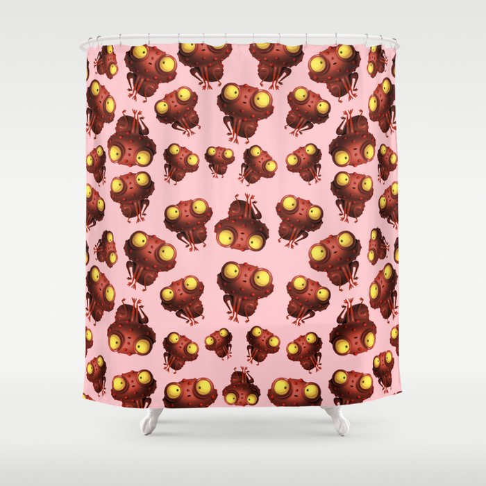 Cute Frog With Pink Background Shower Curtain