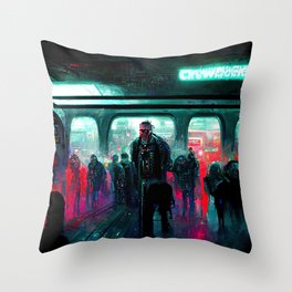 Cyberpunk Subway Throw Pillow