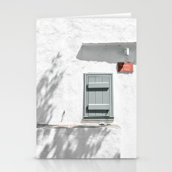 Greek House Window in Grey and White, Sifnos Island Greece, Mimimalist Photography Stationery Cards