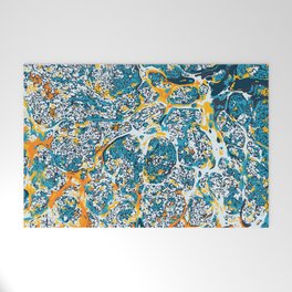 Boho marble pattern blue and yellow Welcome Mat