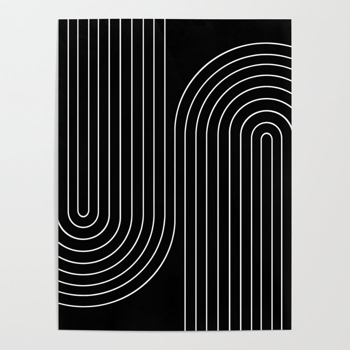 Minimal Line Curvature II Black and White Mid Century Modern Arch Abstract Poster