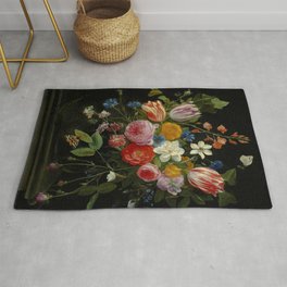 Jan van Kessel de Oude "Tulips, peonies, chicory, carnations, cherry blossom and other flowers" Rug | Oude, Baroque, Flowers, Cherryblossom, Floral, Kesseldeoude, Oldmasters, Painting, Tulips, Master 