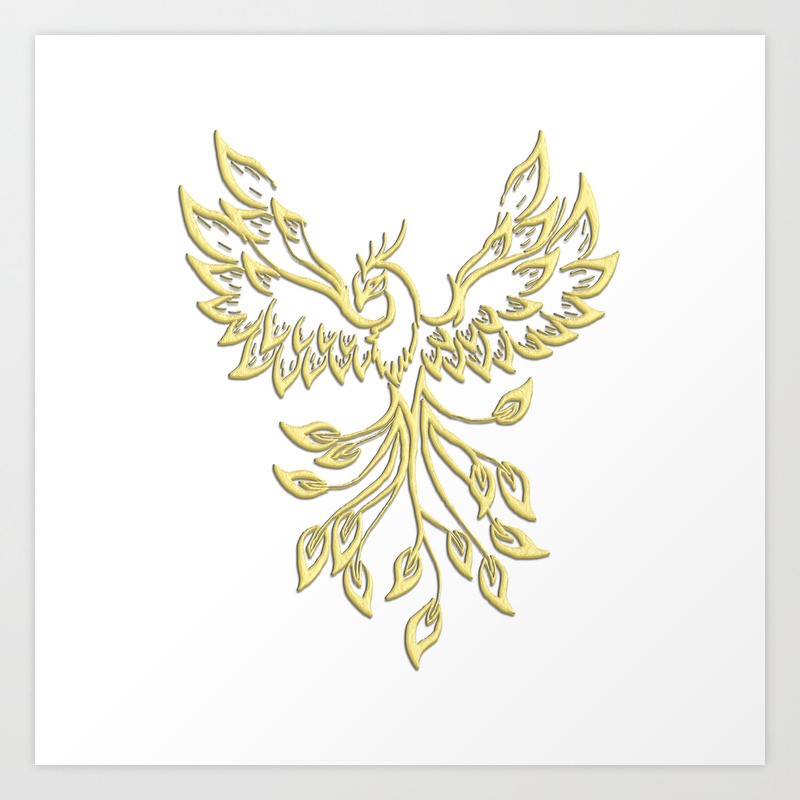 Golden Phoenix Rising Art Print by Leatherwood Design | Society6