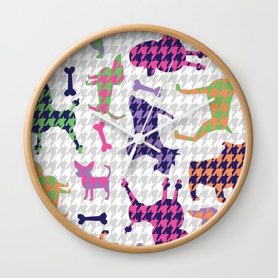 Houndstooth Hounds Wall Clock