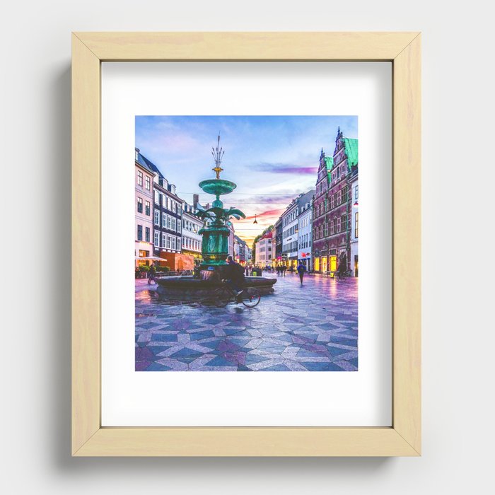 Photograph of a Warm Summer's Sunset over Copenhagen's Strøget Shopping Street Recessed Framed Print