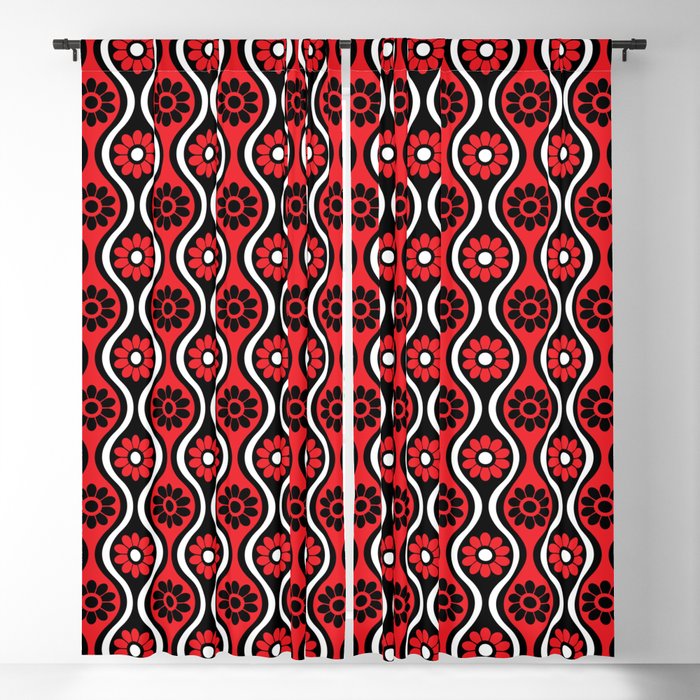 Retro 1970's Style Seventies Vintage Red Pattern Blackout Curtain