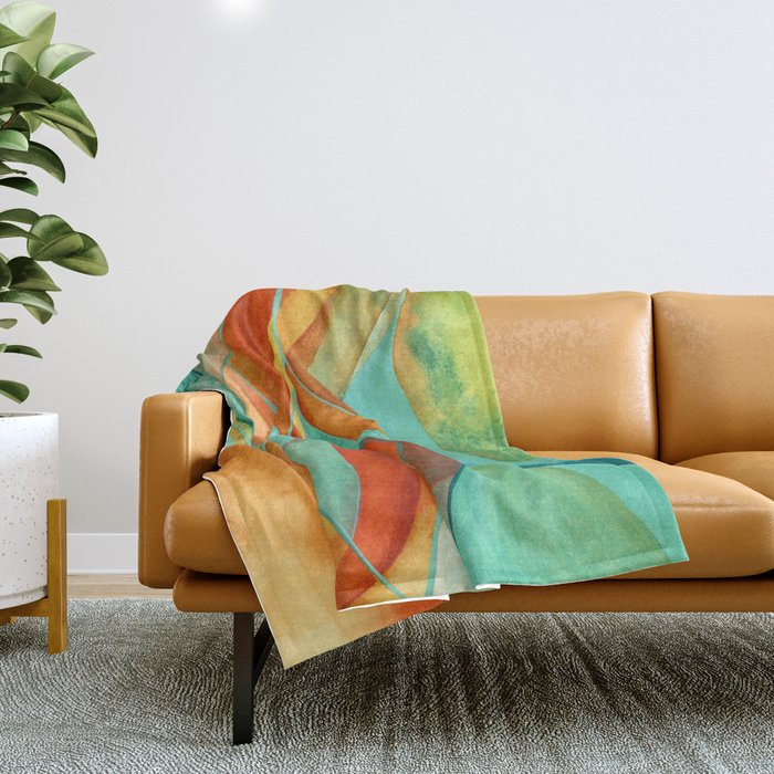 Abstract Bohemian Colorful Watercolor and Gouache Throw Blanket